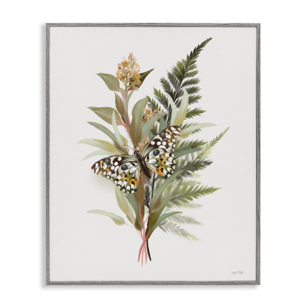 Stupell Industries Butterfly Grove Forest Ferns Framed Giclee, design by House Fenway